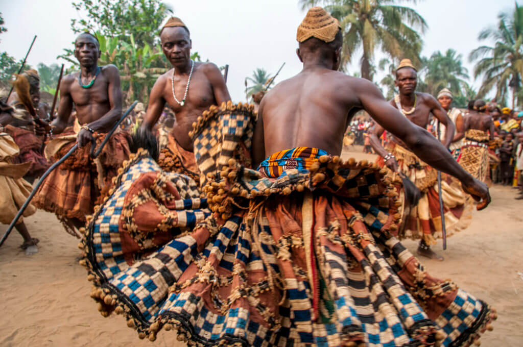 Kuba Dancer in Woven Raffia Skirt, DR Congo